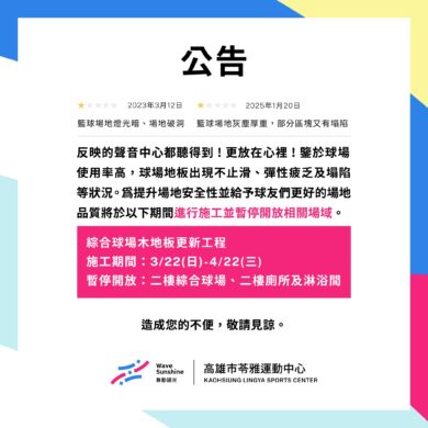 \ 𝟯/𝟮𝟮 – 𝟰/𝟮𝟮 綜合球場更新工程 公告 /